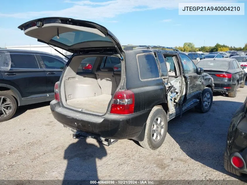 2004 Toyota Highlander V6 VIN: JTEGP21A940004210 Lot: 40645898