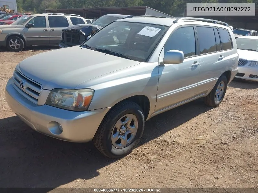 2004 Toyota Highlander VIN: JTEGD21A040097272 Lot: 40686777