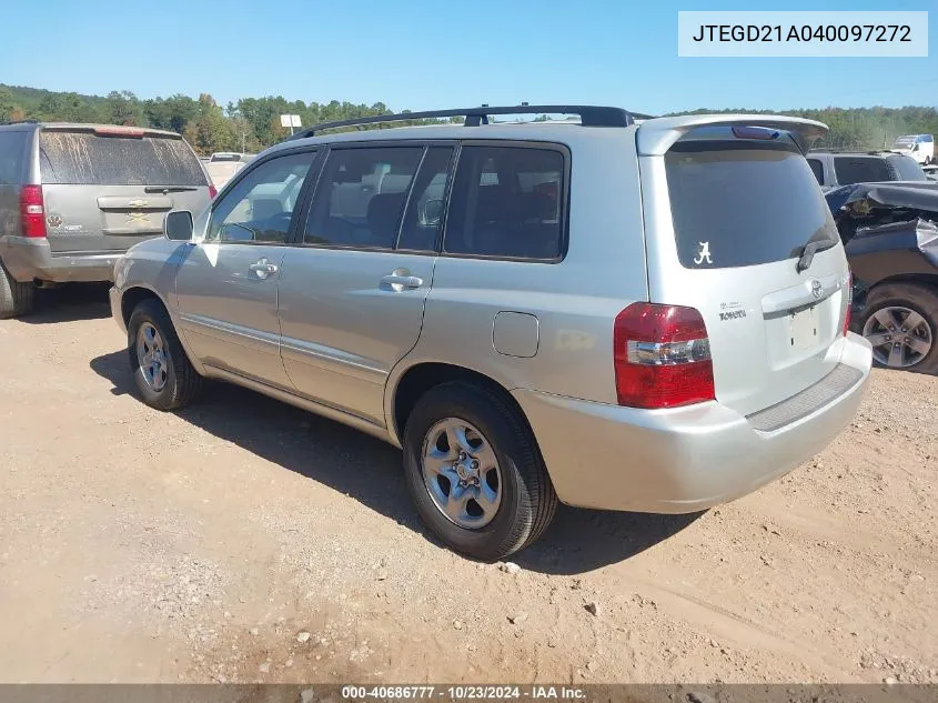 2004 Toyota Highlander VIN: JTEGD21A040097272 Lot: 40686777