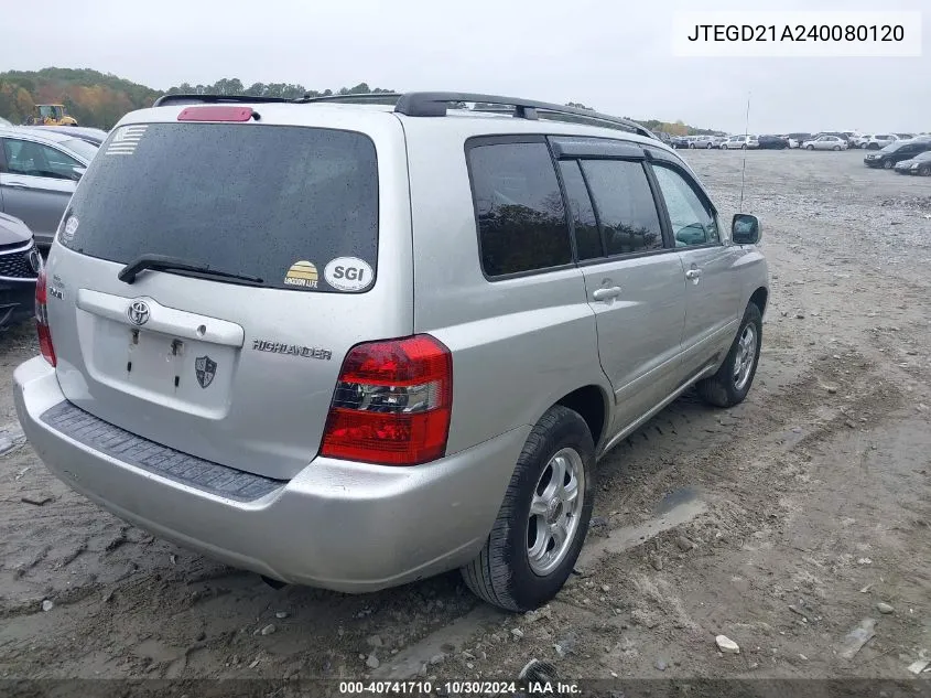 JTEGD21A240080120 2004 Toyota Highlander