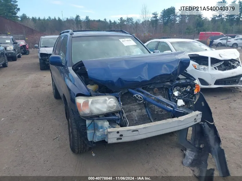 2004 Toyota Highlander V6 VIN: JTEDP21A540040379 Lot: 40778848