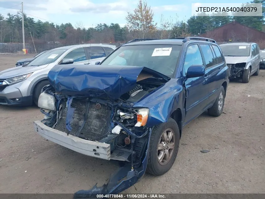 2004 Toyota Highlander V6 VIN: JTEDP21A540040379 Lot: 40778848