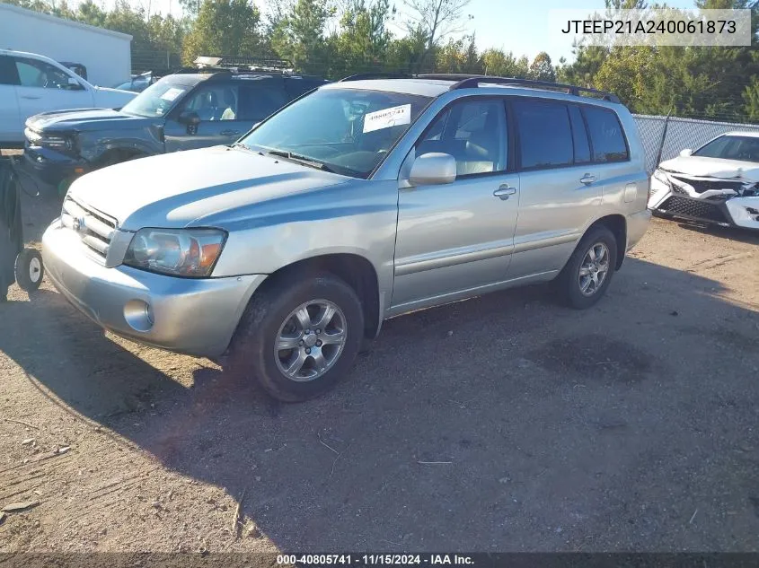 2004 Toyota Highlander V6 W/3Rd Row (A5) VIN: JTEEP21A240061873 Lot: 40805741