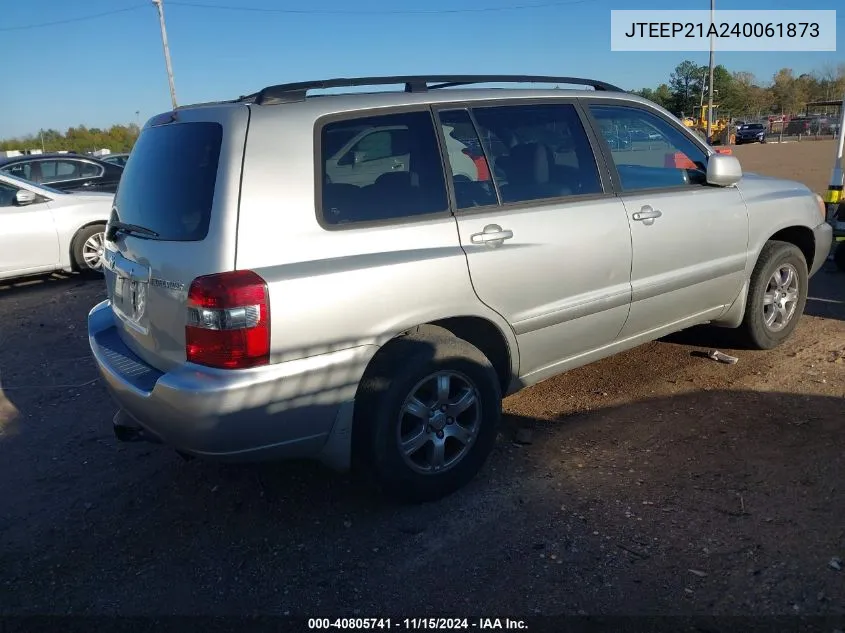 2004 Toyota Highlander V6 W/3Rd Row (A5) VIN: JTEEP21A240061873 Lot: 40805741