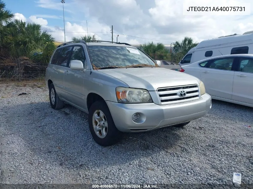 2004 Toyota Highlander VIN: JTEGD21A640075731 Lot: 40806570