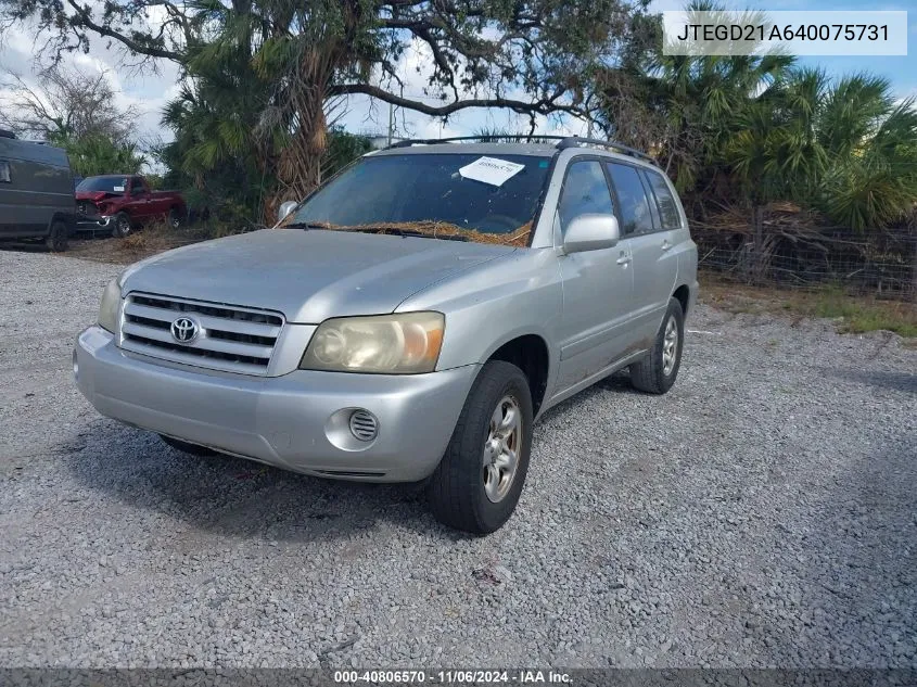 2004 Toyota Highlander VIN: JTEGD21A640075731 Lot: 40806570