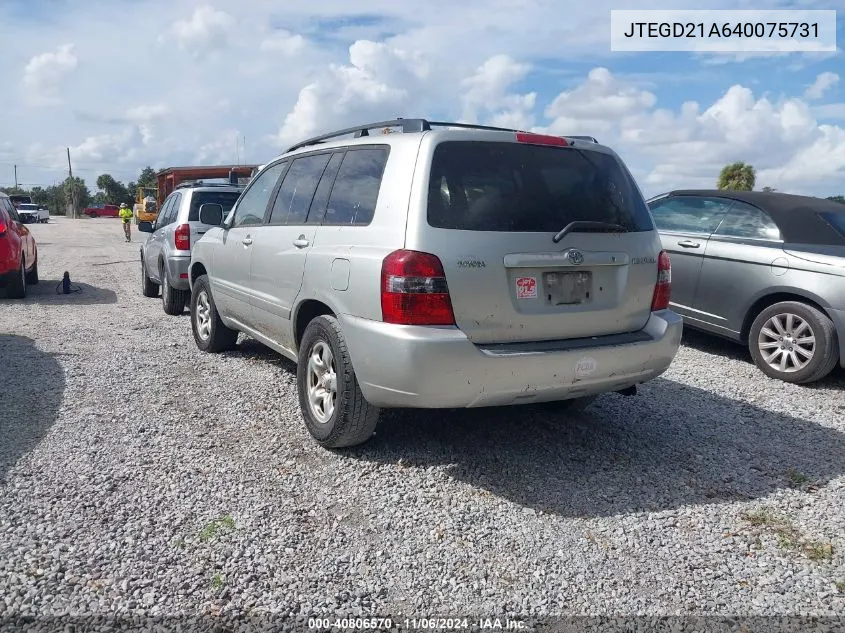 2004 Toyota Highlander VIN: JTEGD21A640075731 Lot: 40806570