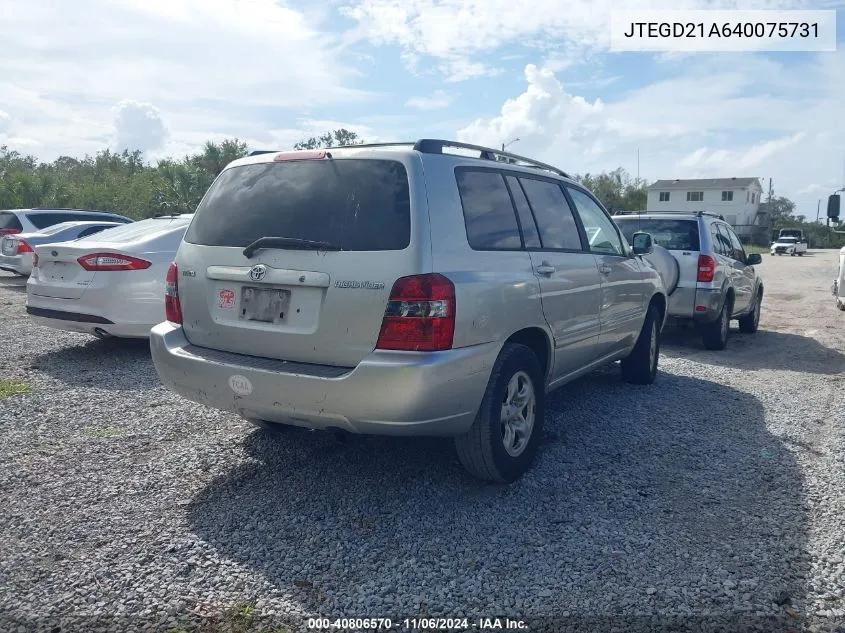 2004 Toyota Highlander VIN: JTEGD21A640075731 Lot: 40806570