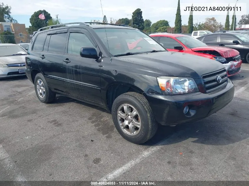 2004 Toyota Highlander VIN: JTEGD21A840099111 Lot: 40824853