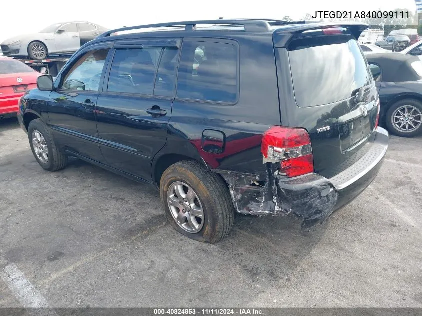 2004 Toyota Highlander VIN: JTEGD21A840099111 Lot: 40824853