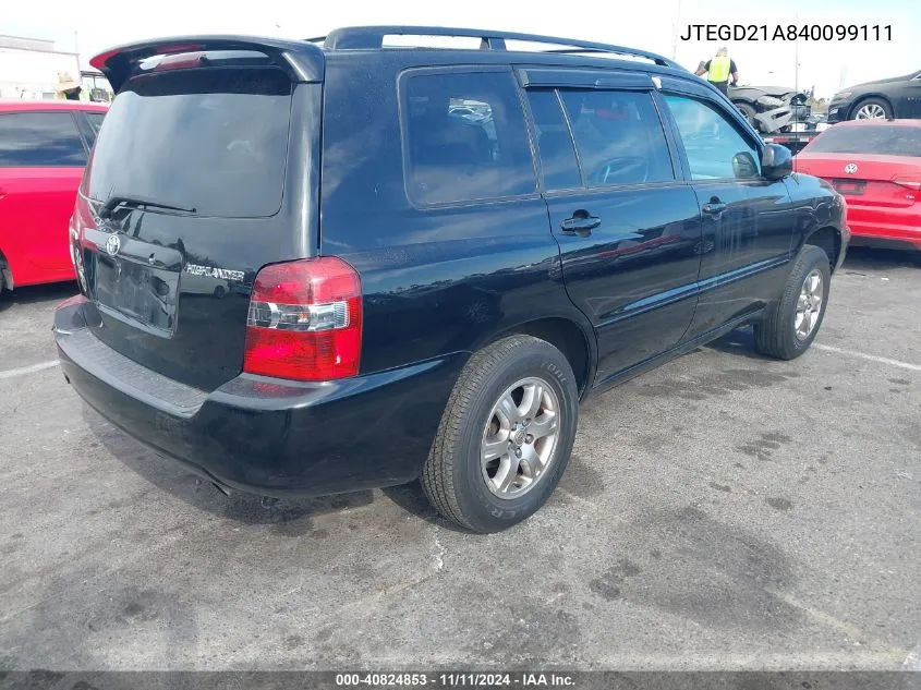 2004 Toyota Highlander VIN: JTEGD21A840099111 Lot: 40824853