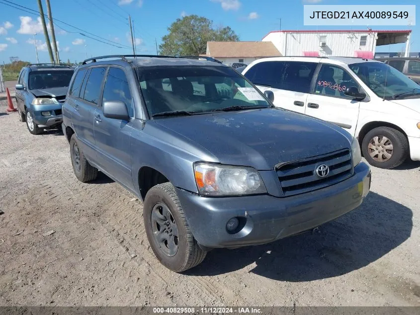 JTEGD21AX40089549 2004 Toyota Highlander