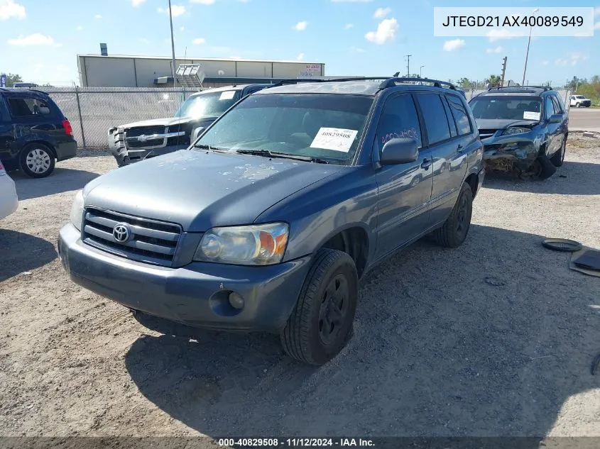 JTEGD21AX40089549 2004 Toyota Highlander