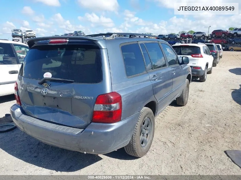 JTEGD21AX40089549 2004 Toyota Highlander