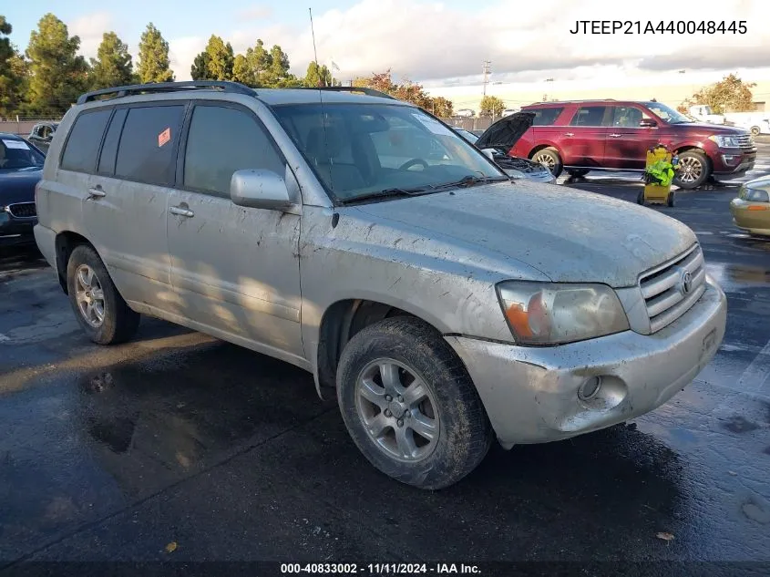 2004 Toyota Highlander V6 W/3Rd Row (A5) VIN: JTEEP21A440048445 Lot: 40833002