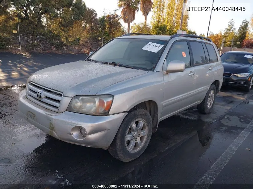 2004 Toyota Highlander V6 W/3Rd Row (A5) VIN: JTEEP21A440048445 Lot: 40833002