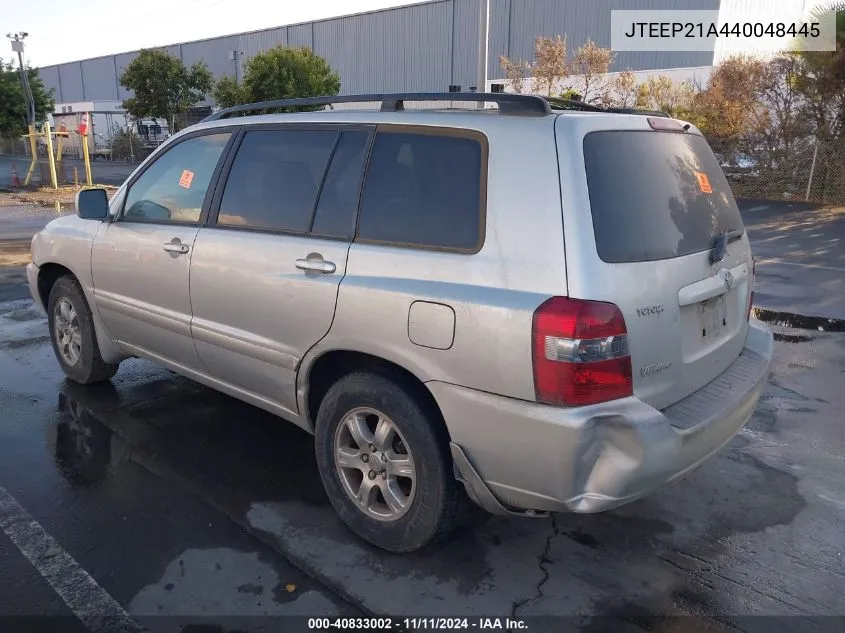 2004 Toyota Highlander V6 W/3Rd Row (A5) VIN: JTEEP21A440048445 Lot: 40833002