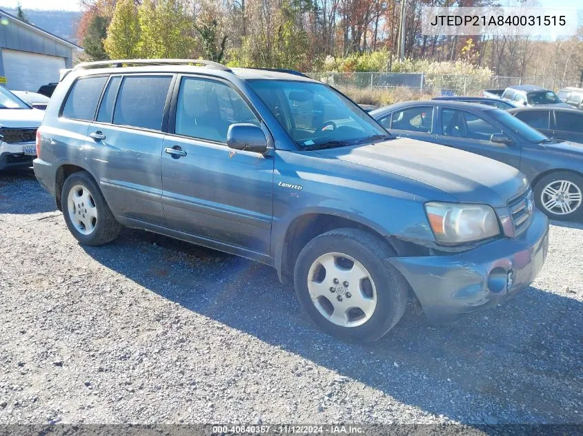 JTEDP21A840031515 2004 Toyota Highlander Limited V6