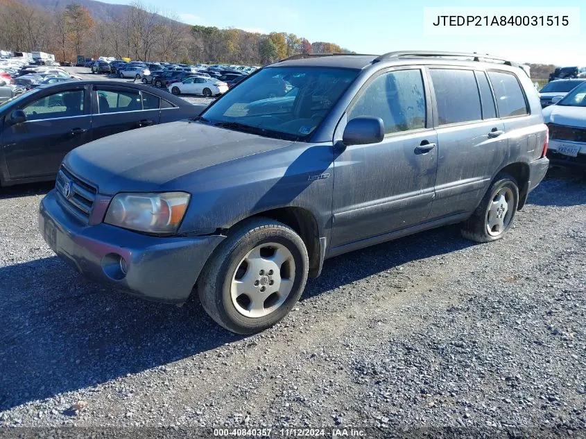 JTEDP21A840031515 2004 Toyota Highlander Limited V6