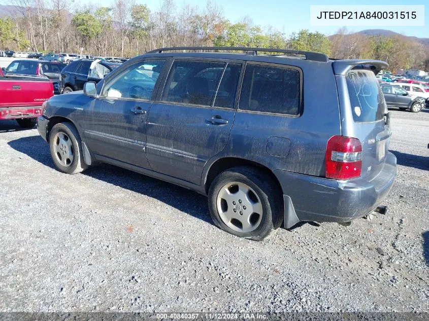 JTEDP21A840031515 2004 Toyota Highlander Limited V6