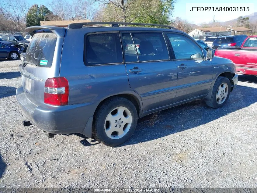 JTEDP21A840031515 2004 Toyota Highlander Limited V6