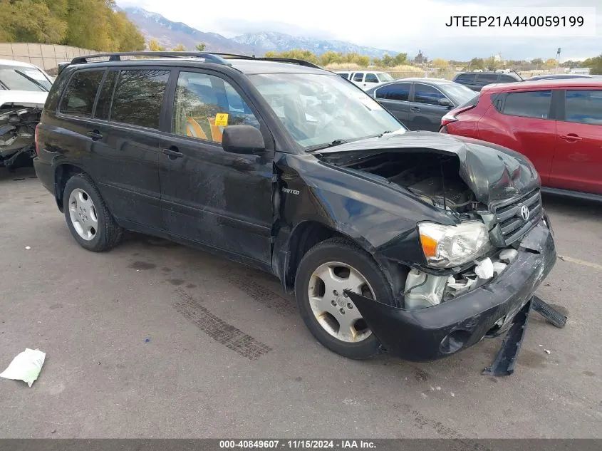 2004 Toyota Highlander Limited V6 VIN: JTEEP21A440059199 Lot: 40849607