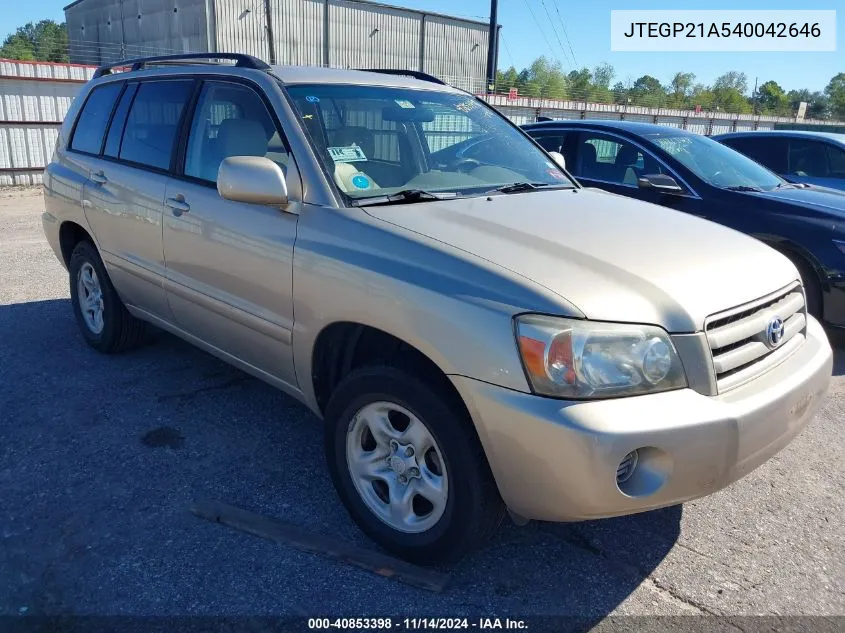 JTEGP21A540042646 2004 Toyota Highlander V6