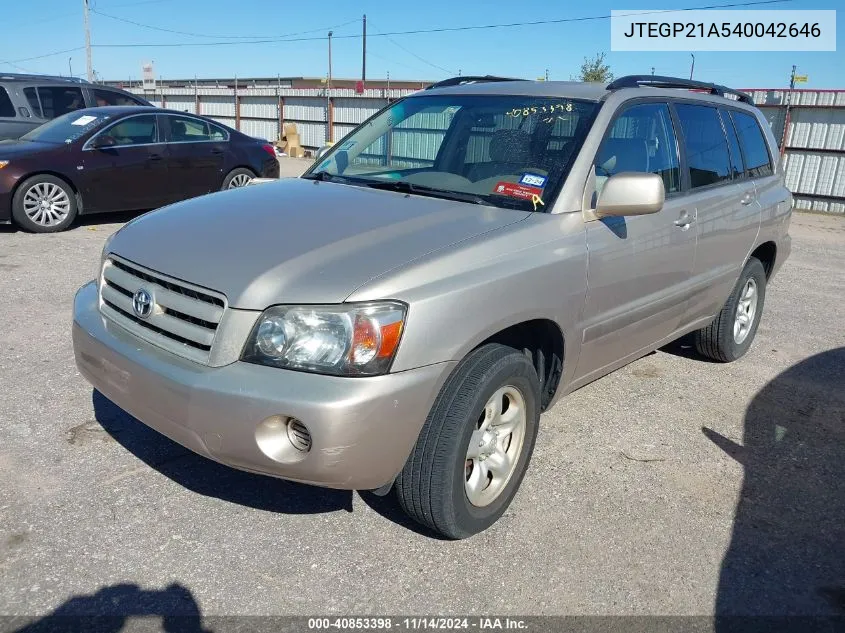 JTEGP21A540042646 2004 Toyota Highlander V6