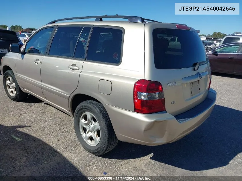 JTEGP21A540042646 2004 Toyota Highlander V6