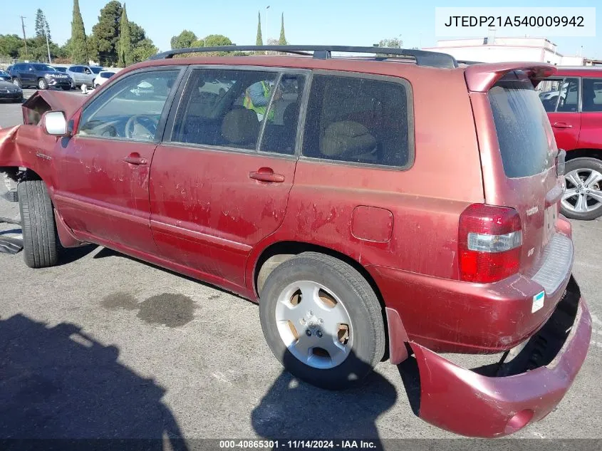 2004 Toyota Highlander Limited V6 VIN: JTEDP21A540009942 Lot: 40865301