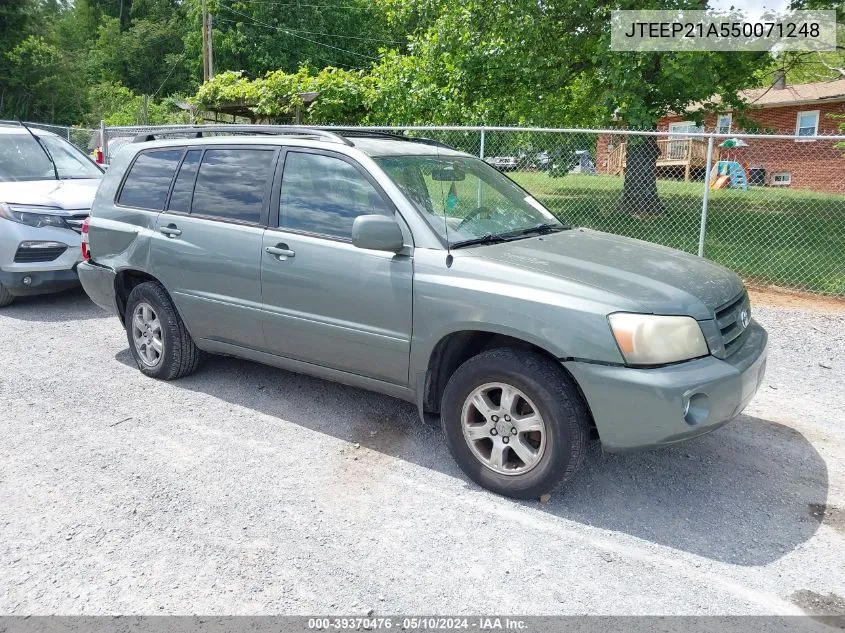 2005 Toyota Highlander V6 VIN: JTEEP21A550071248 Lot: 39370476