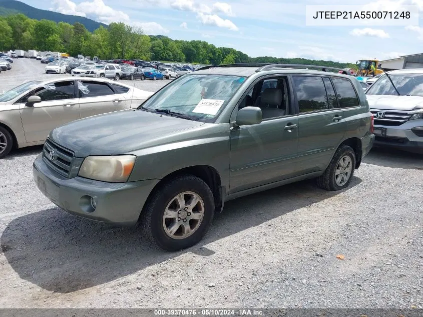 2005 Toyota Highlander V6 VIN: JTEEP21A550071248 Lot: 39370476