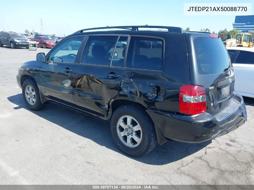 2005 Toyota Highlander V6 VIN: JTEDP21AX50088770 Lot: 39707134