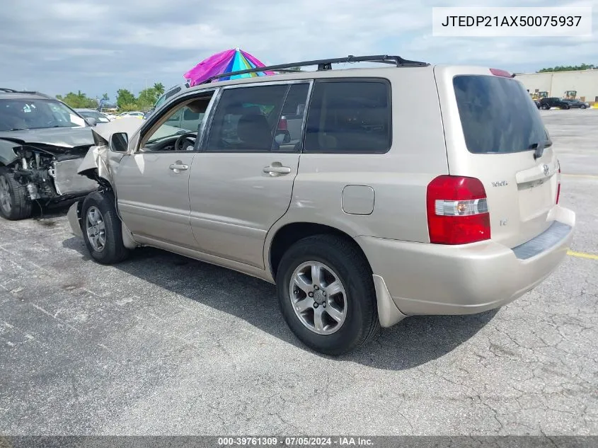 2005 Toyota Highlander V6 VIN: JTEDP21AX50075937 Lot: 39761309