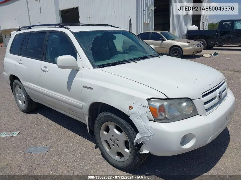 2005 Toyota Highlander Limited V6 VIN: JTEDP21A850049370 Lot: 39862322