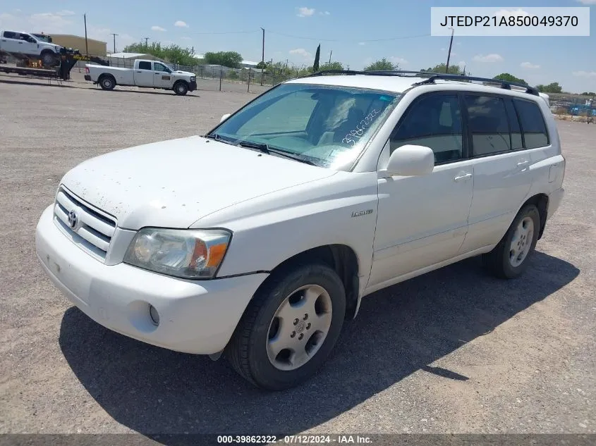 2005 Toyota Highlander Limited V6 VIN: JTEDP21A850049370 Lot: 39862322