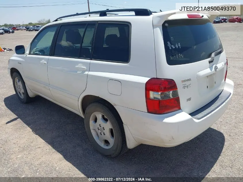 2005 Toyota Highlander Limited V6 VIN: JTEDP21A850049370 Lot: 39862322