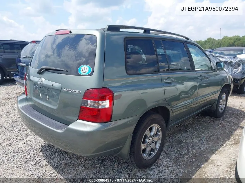 2005 Toyota Highlander V6 VIN: JTEGP21A950072394 Lot: 39864978