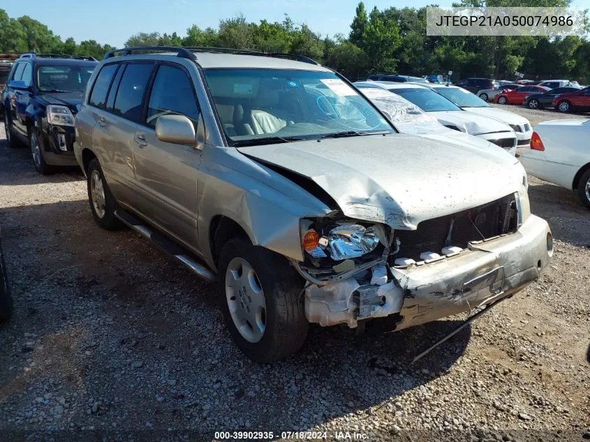 2005 Toyota Highlander V6 VIN: JTEGP21A050074986 Lot: 39902935