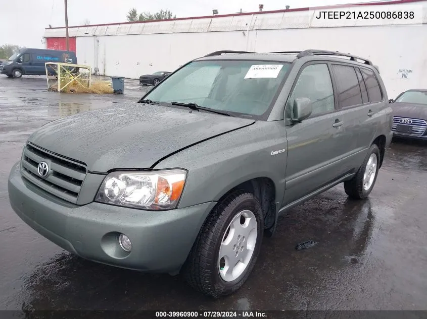 2005 Toyota Highlander Limited V6/V6 VIN: JTEEP21A250086838 Lot: 39960900