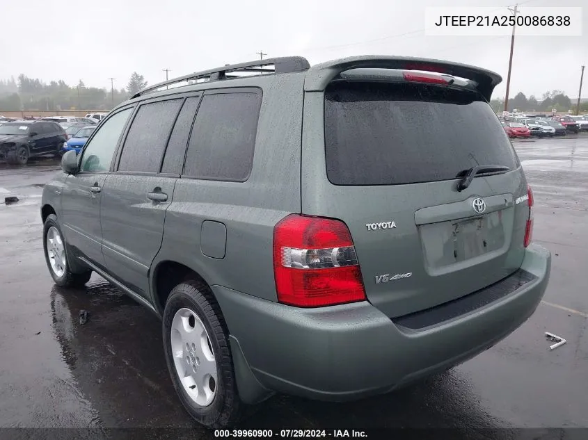 2005 Toyota Highlander Limited V6/V6 VIN: JTEEP21A250086838 Lot: 39960900