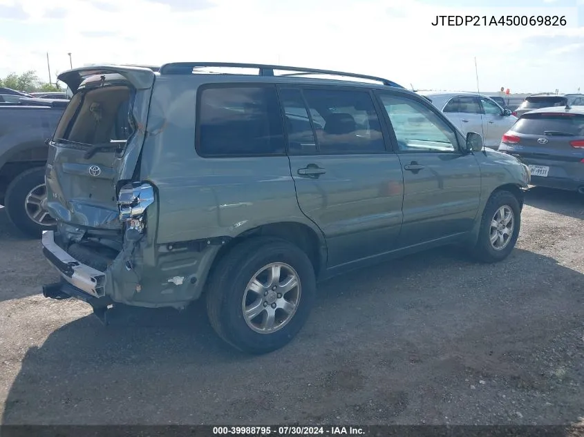 2005 Toyota Highlander V6 VIN: JTEDP21A450069826 Lot: 39988795