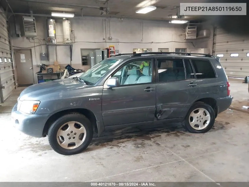 2005 Toyota Highlander Limited V6 VIN: JTEEP21A850119650 Lot: 40121870