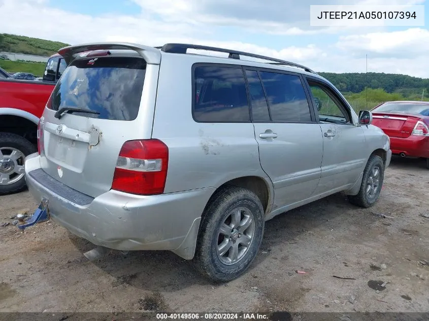 2005 Toyota Highlander V6 VIN: JTEEP21A050107394 Lot: 40149506