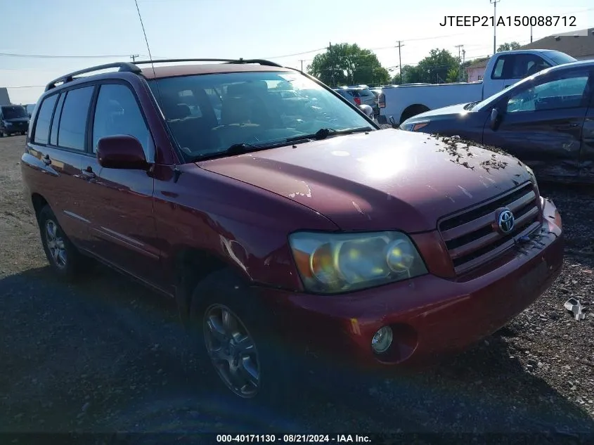 2005 Toyota Highlander V6 VIN: JTEEP21A150088712 Lot: 40171130