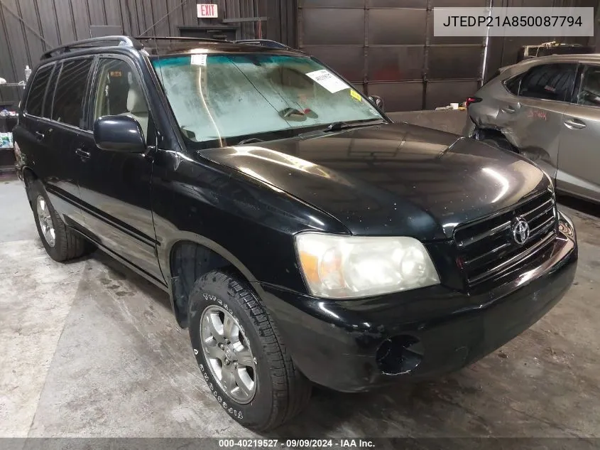 2005 Toyota Highlander V6 VIN: JTEDP21A850087794 Lot: 40219527