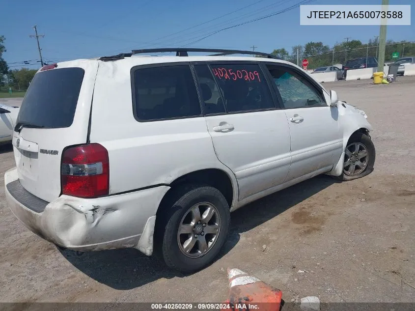 2005 Toyota Highlander V6 VIN: JTEEP21A650073588 Lot: 40250209