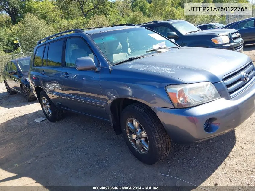 2005 Toyota Highlander V6 VIN: JTEEP21A750122765 Lot: 40278546