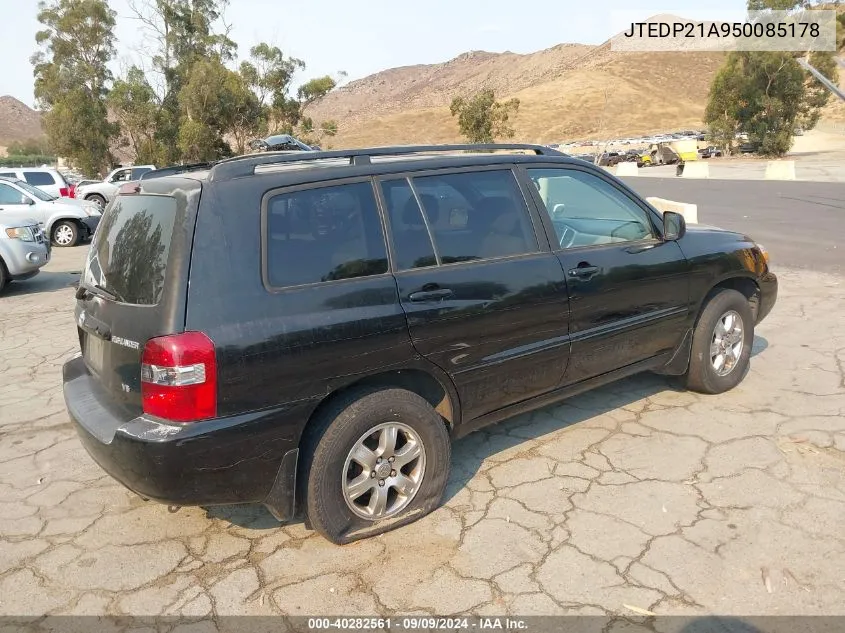 2005 Toyota Highlander V6 VIN: JTEDP21A950085178 Lot: 40282561