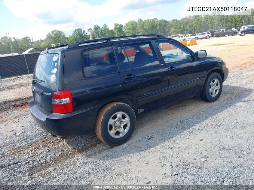 2005 Toyota Highlander VIN: JTEGD21AX50118047 Lot: 40285012